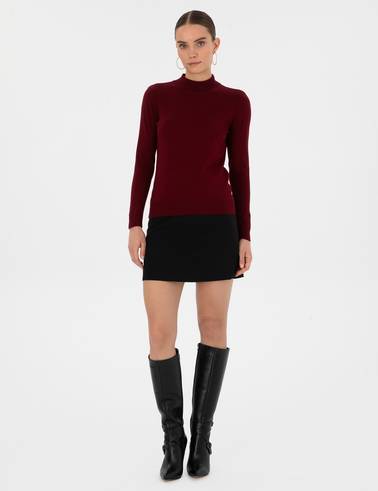 Vişne Slim Fit Yarım Balıkçı Yaka Basic Kazak