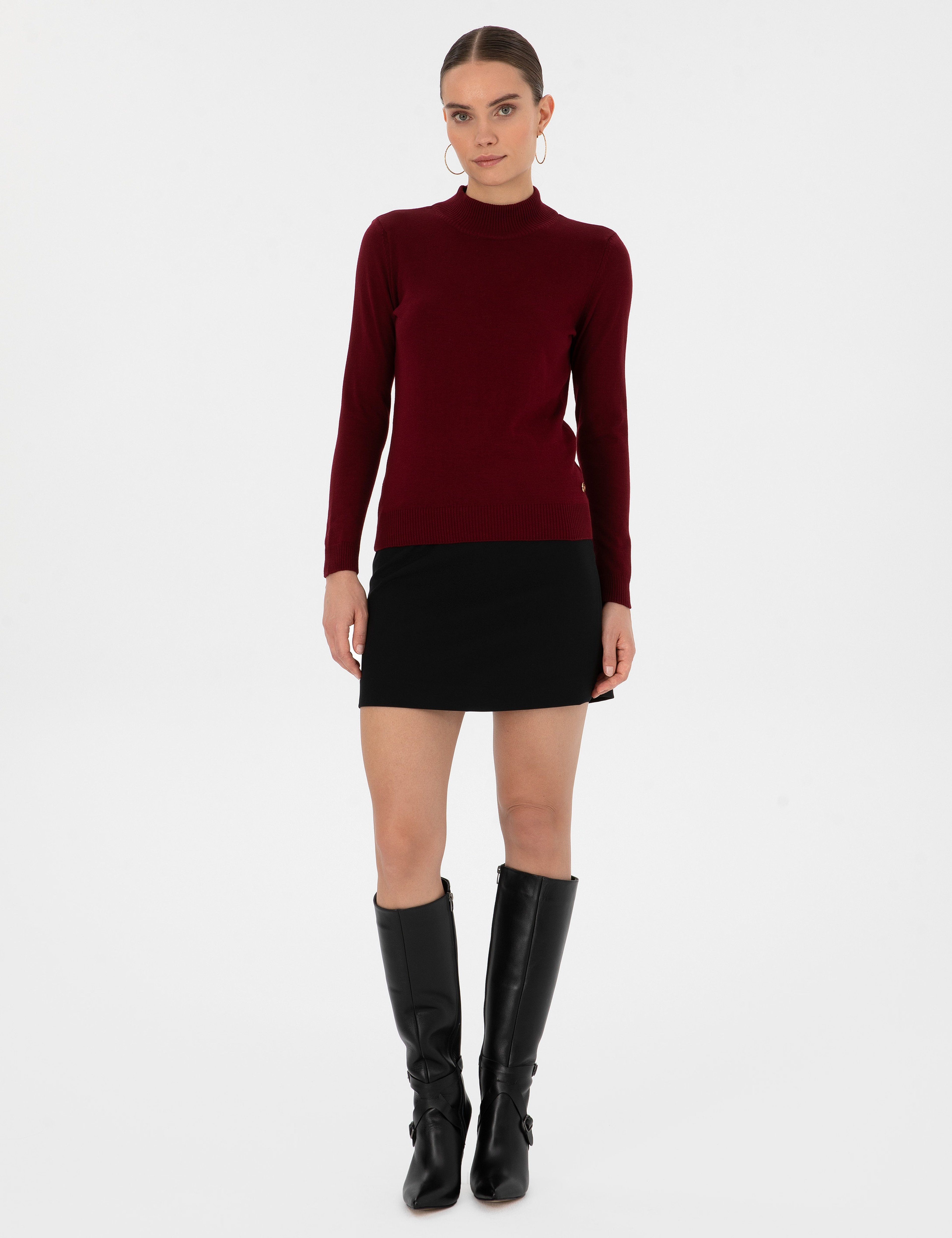 Vişne Slim Fit Yarım Balıkçı Yaka Basic Kazak - Image 4