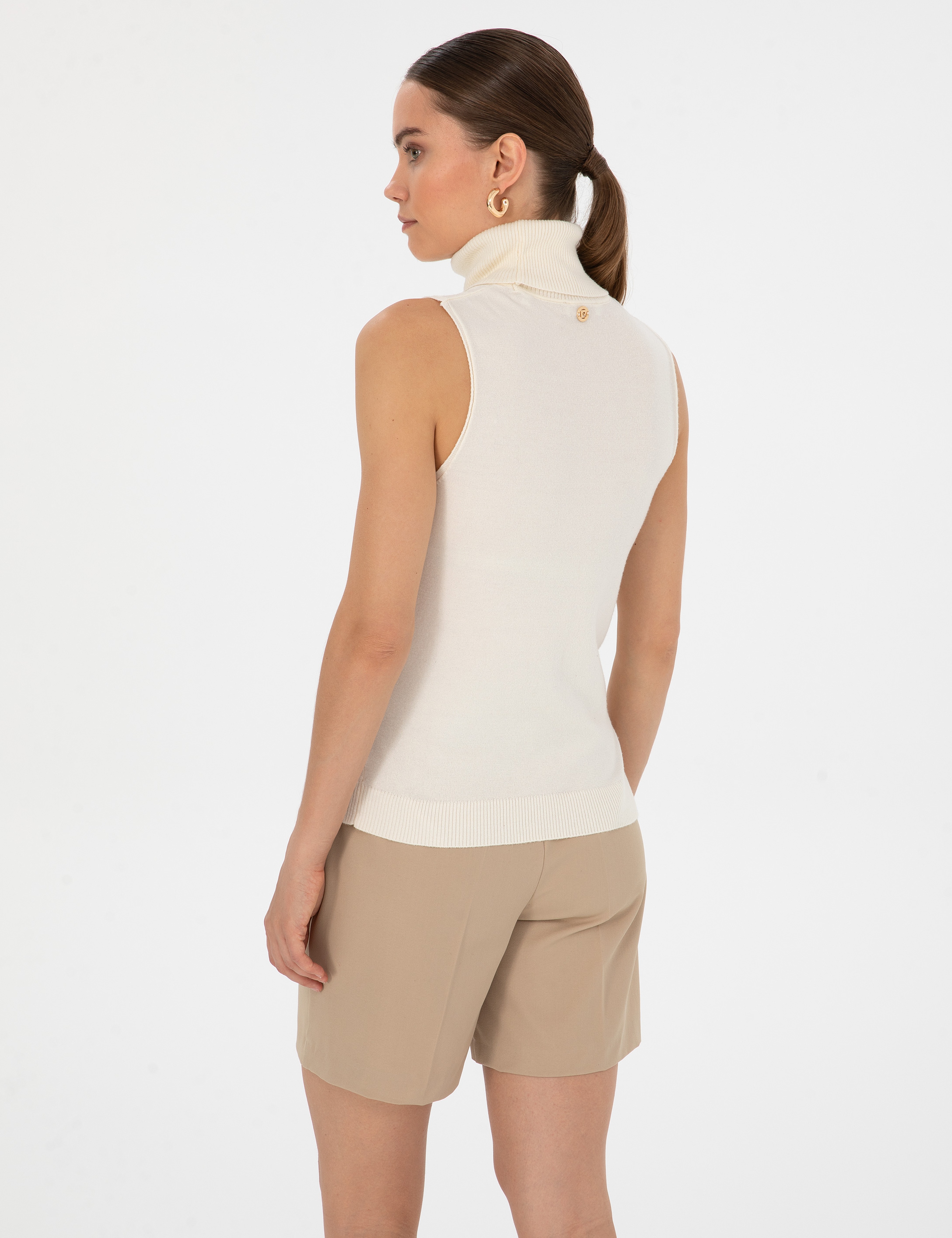 Ekru Slim Fit Balıkçı Yaka Kazak - Image 5