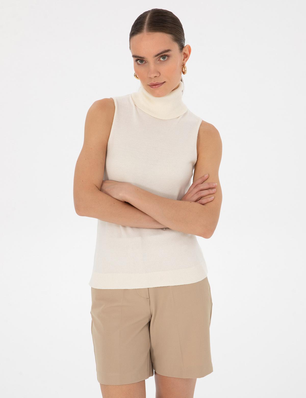 Ekru Slim Fit Balıkçı Yaka Kazak - 50316336005