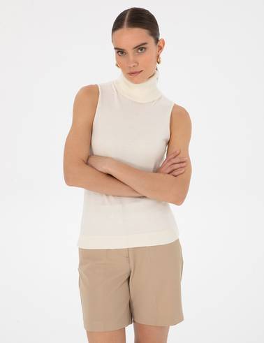 Ekru Slim Fit Balıkçı Yaka Kazak