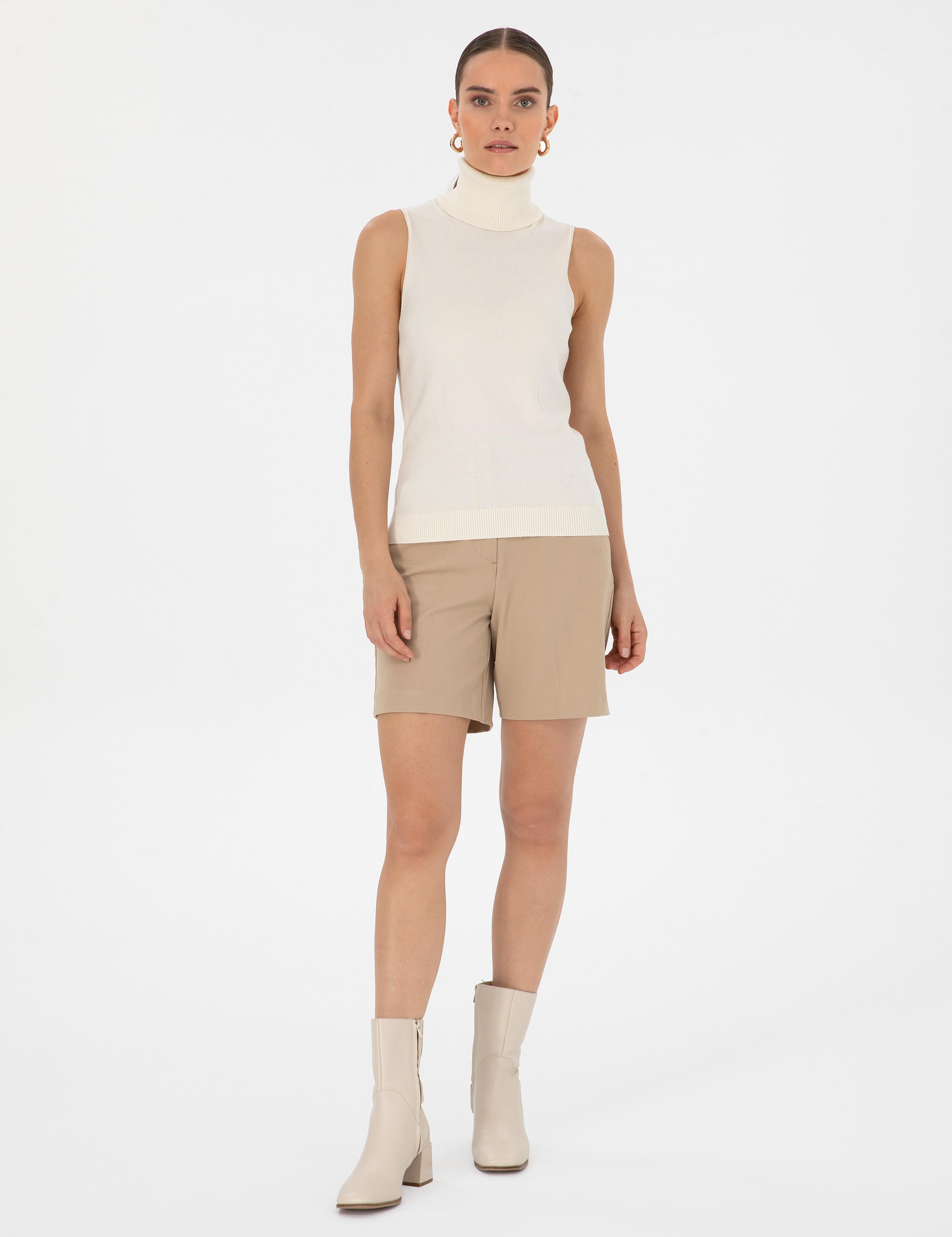 Ekru Slim Fit Balıkçı Yaka Kazak