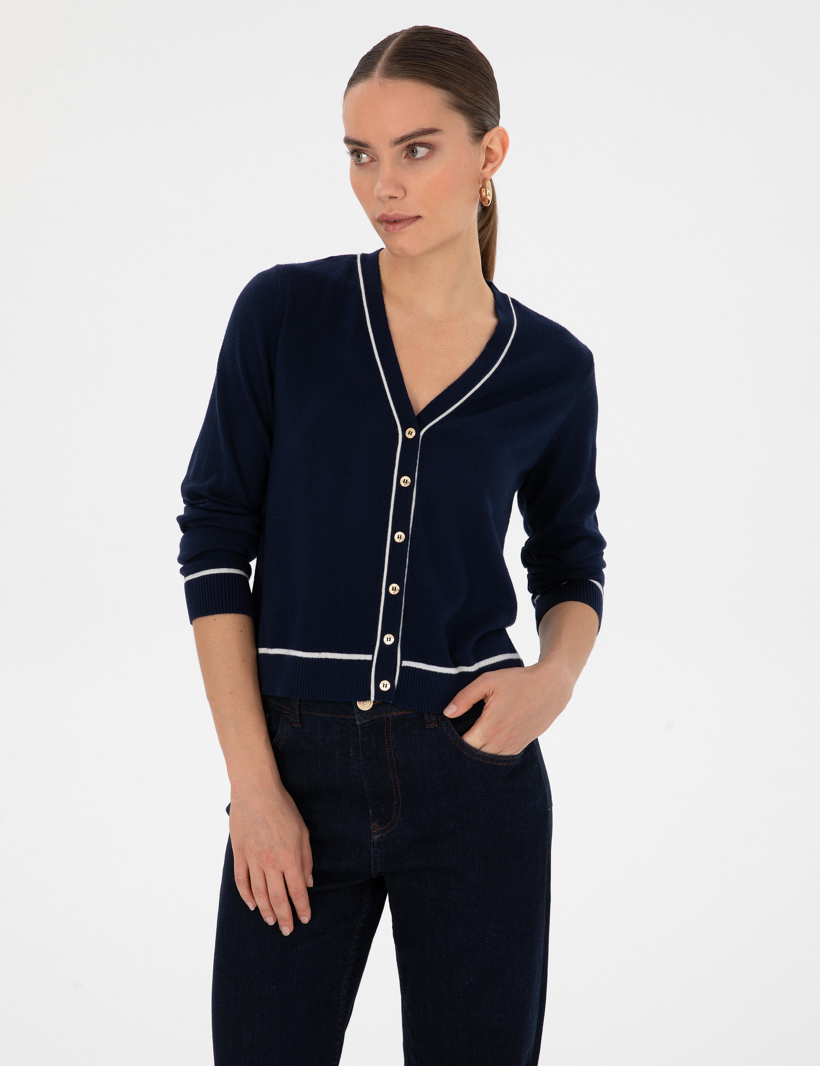 Lacivert Slim Fit Triko Hırka