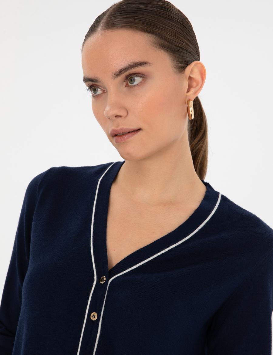 Lacivert Slim Fit Triko Hırka