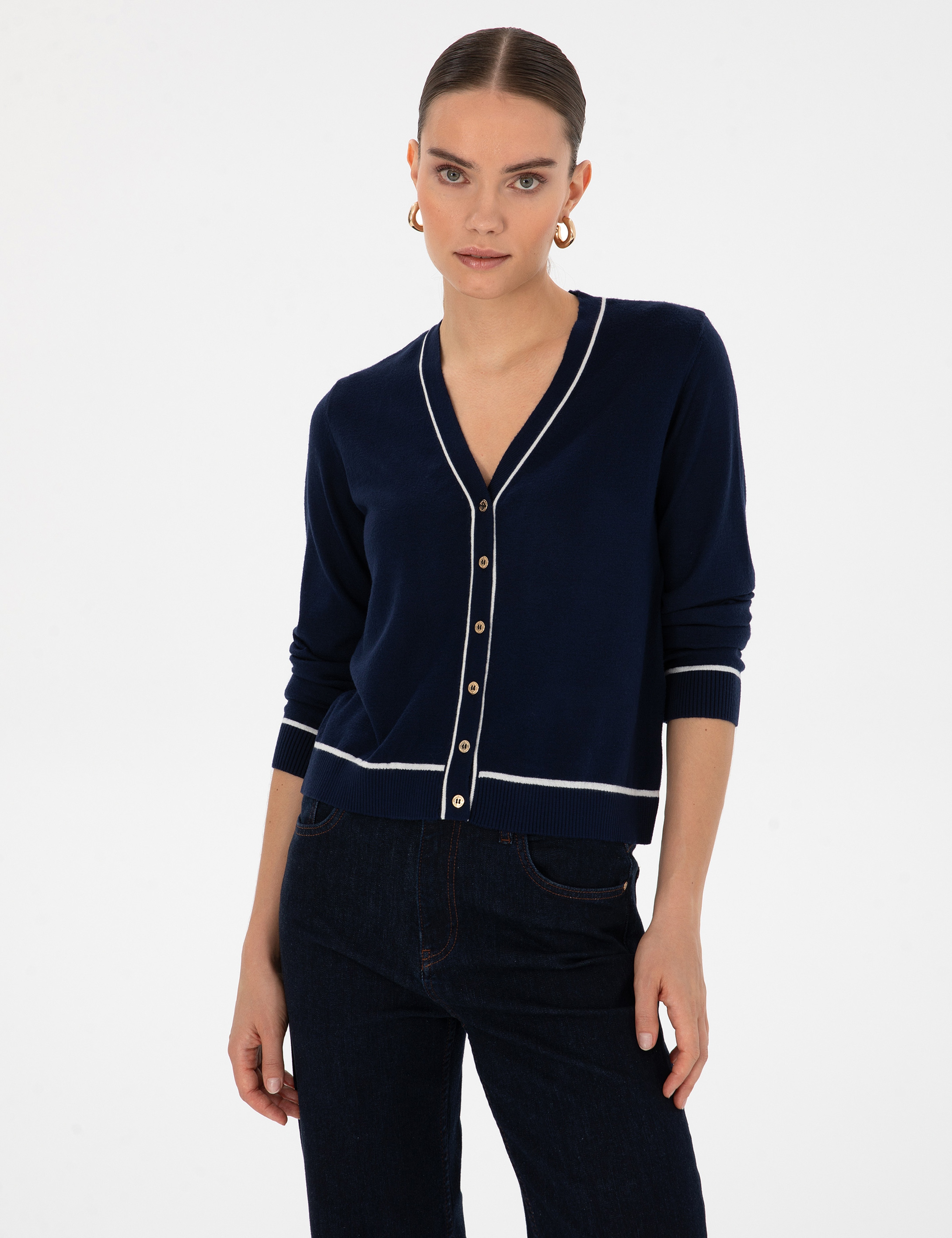 Lacivert Slim Fit Triko Hırka - Image 1
