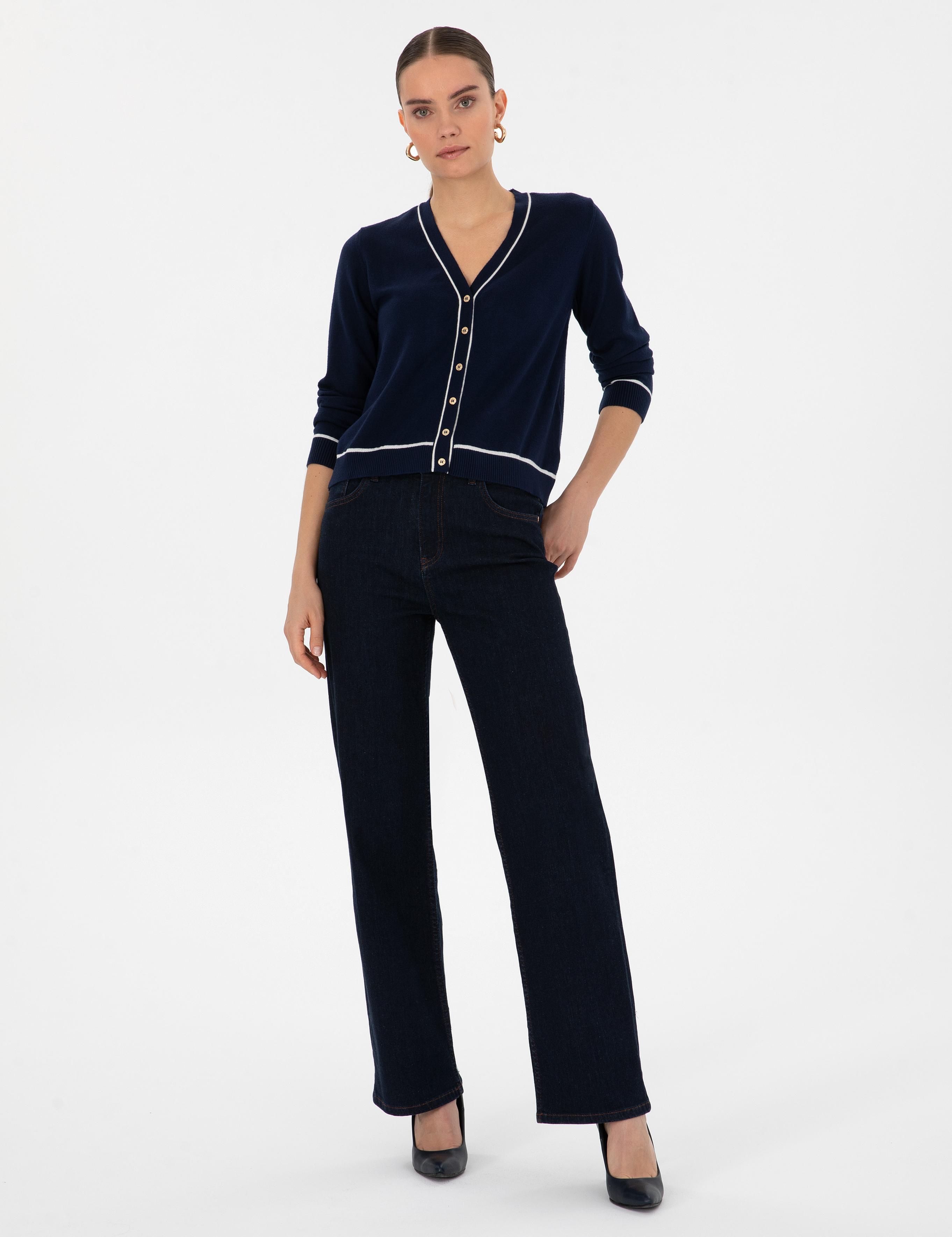 Lacivert Slim Fit Triko Hırka