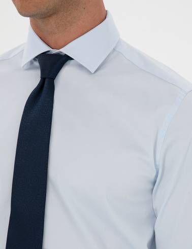 Açık Mavi Armürlü Slim Fit Gömlek