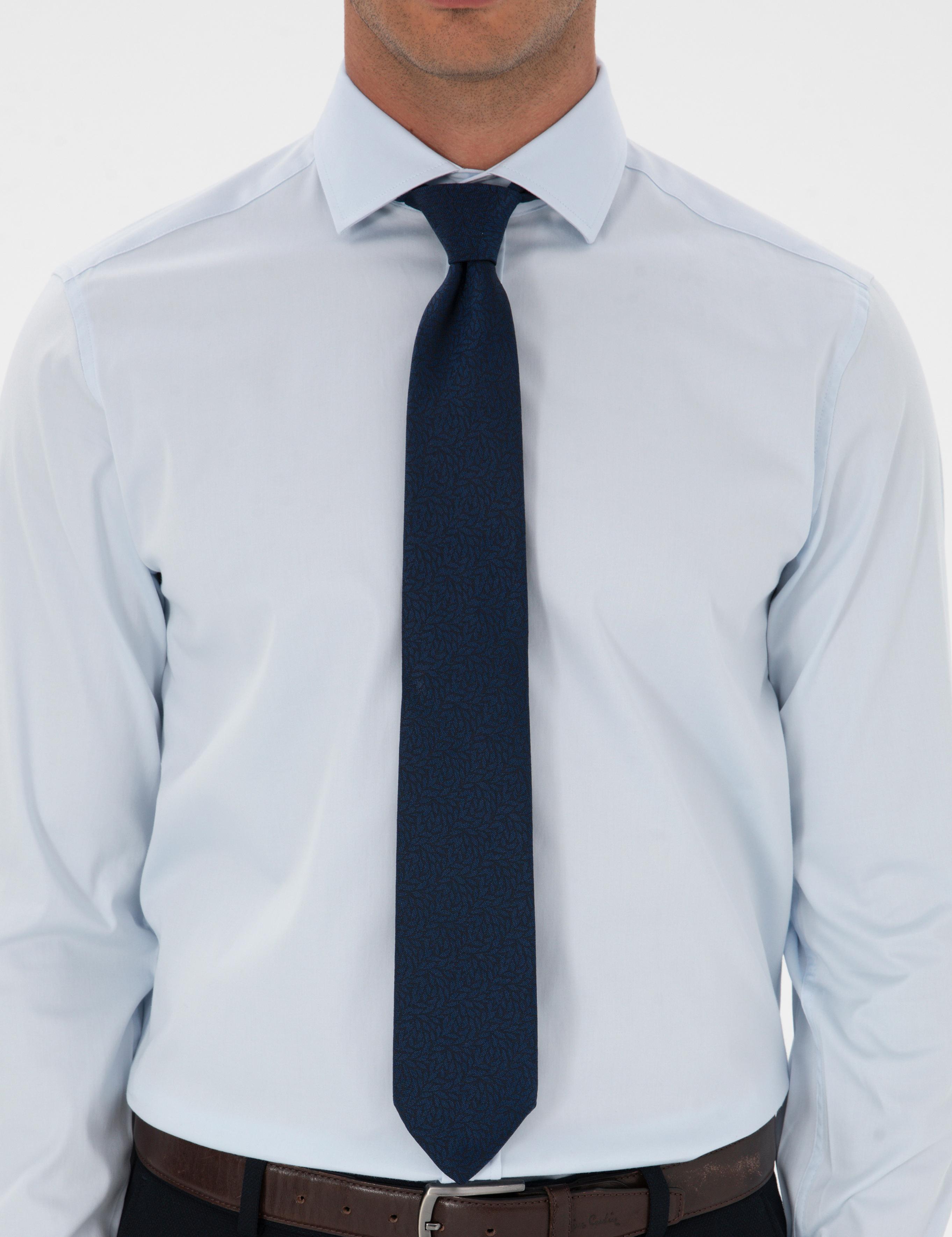 Açık Mavi Armürlü Slim Fit Gömlek