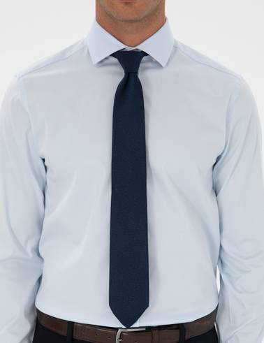 Açık Mavi Armürlü Slim Fit Gömlek