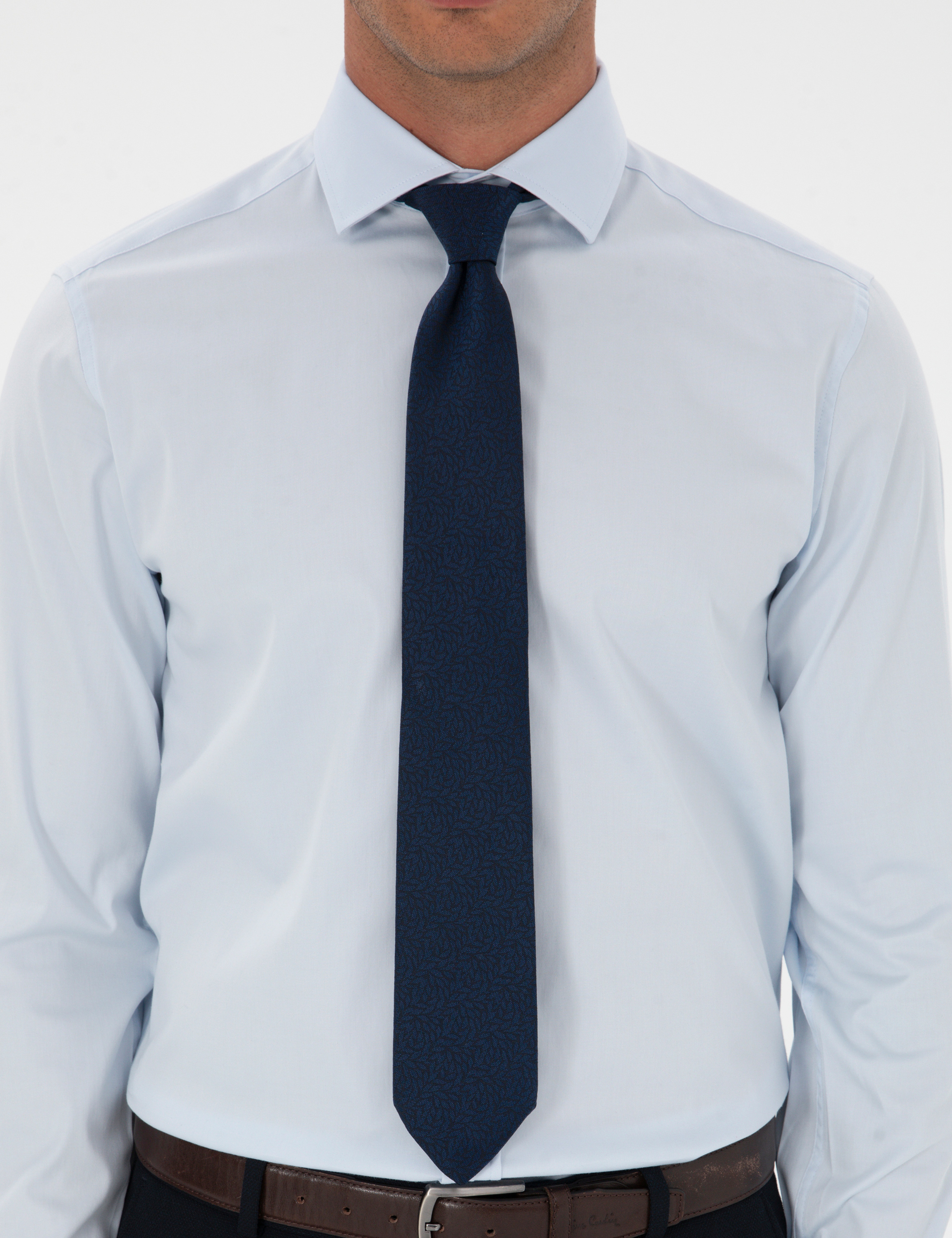 Açık Mavi Armürlü Slim Fit Gömlek - Image 6