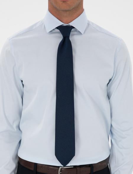 Açık Mavi Armürlü Slim Fit Gömlek - 50312330016