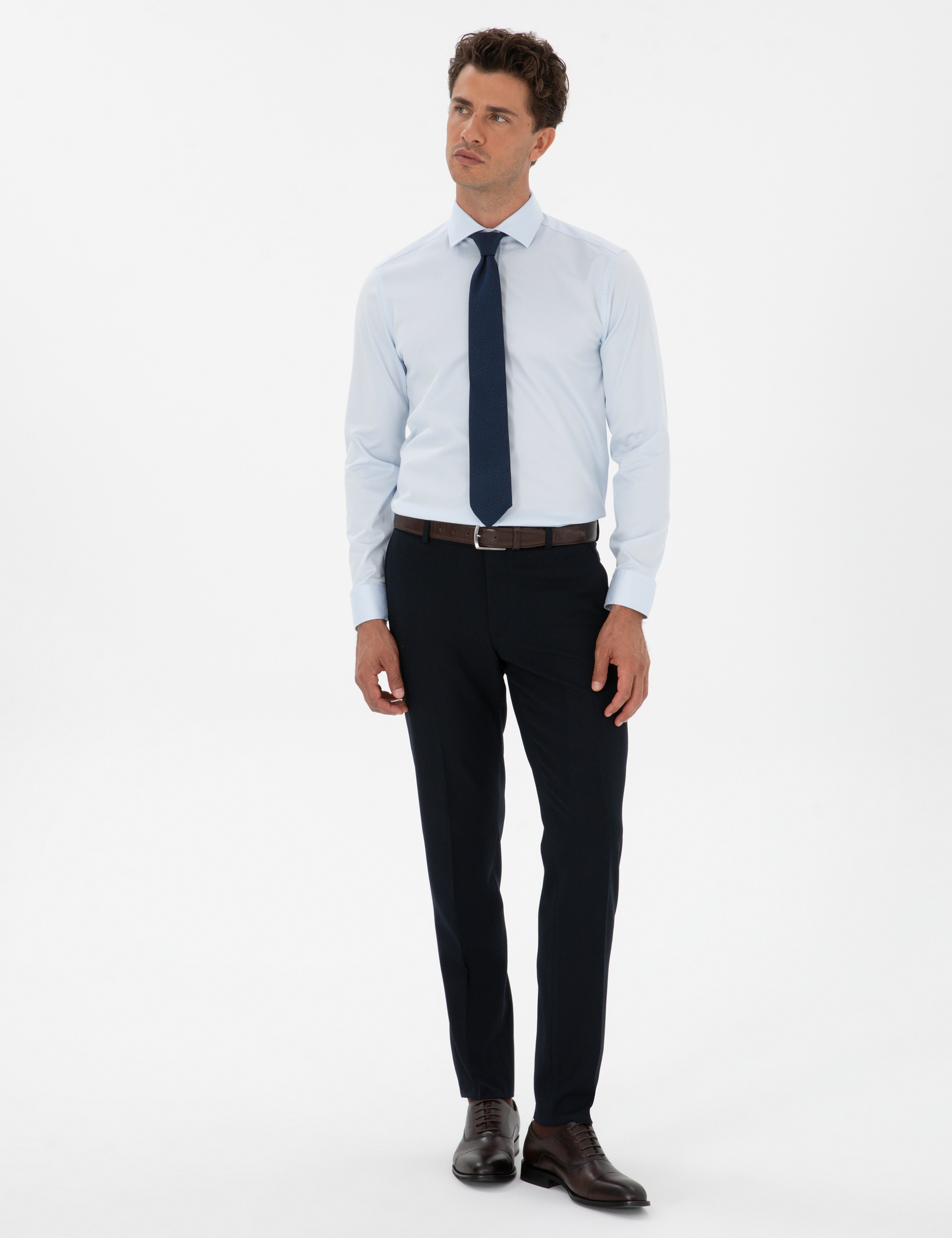 Açık Mavi Armürlü Slim Fit Gömlek