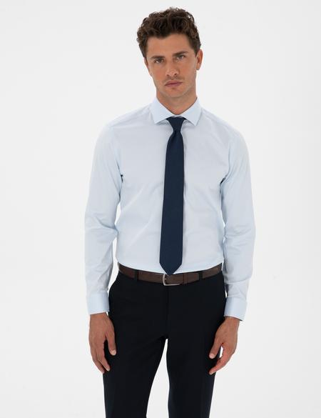Açık Mavi Armürlü Slim Fit Gömlek - 50312330016