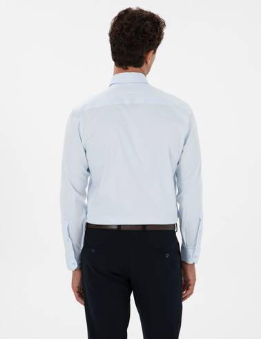Açık Mavi Armürlü Slim Fit Gömlek