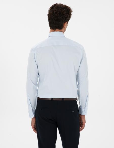Açık Mavi Armürlü Slim Fit Gömlek - 50312330016