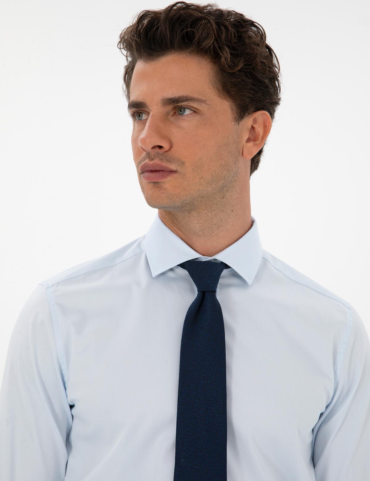 Açık Mavi Armürlü Slim Fit Gömlek - 50312330016