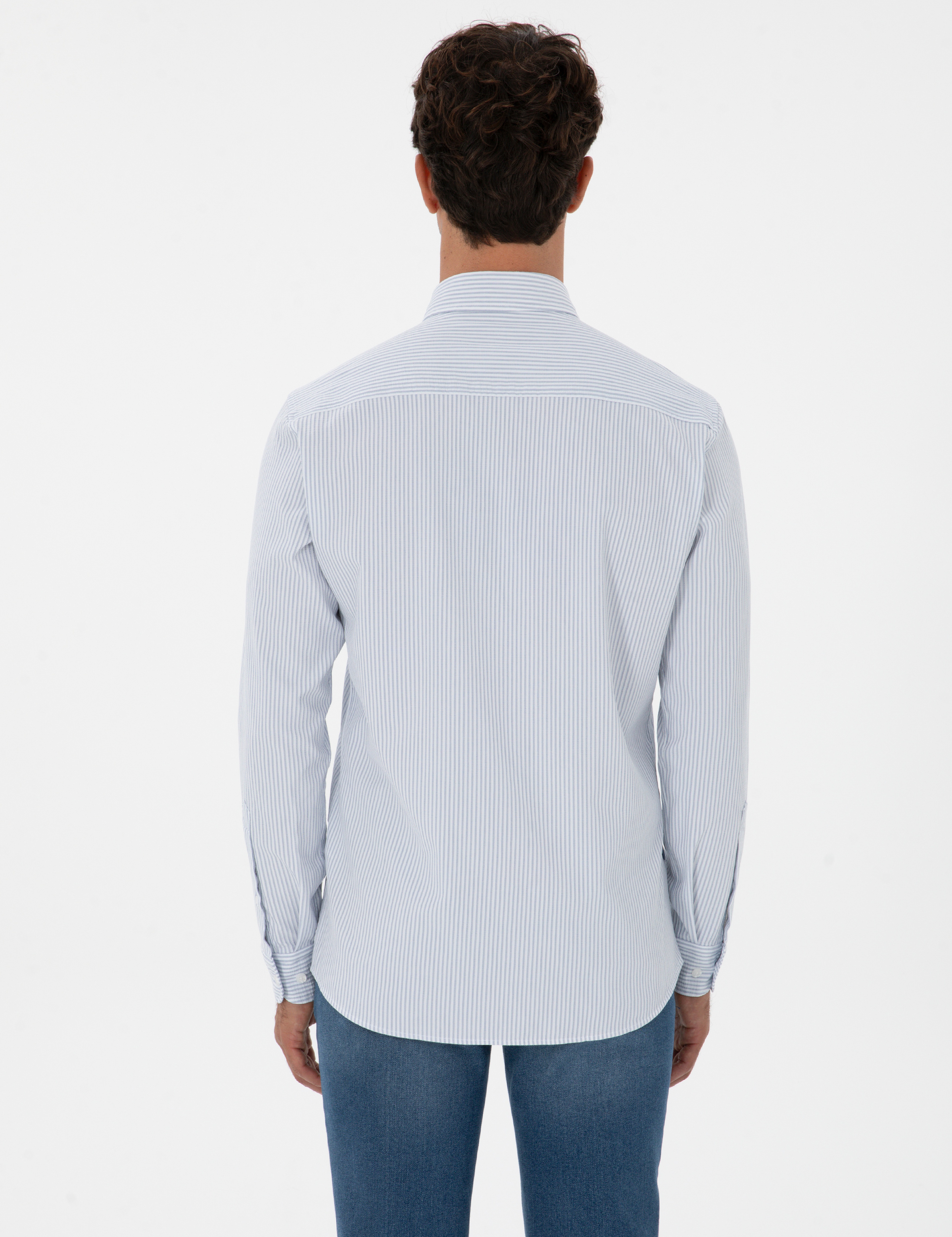 İndigo Slim Fit Çizgili Slim Fit Gömlek - Image 5