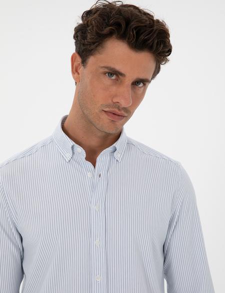 İndigo Slim Fit Çizgili Slim Fit Gömlek - 50311396073