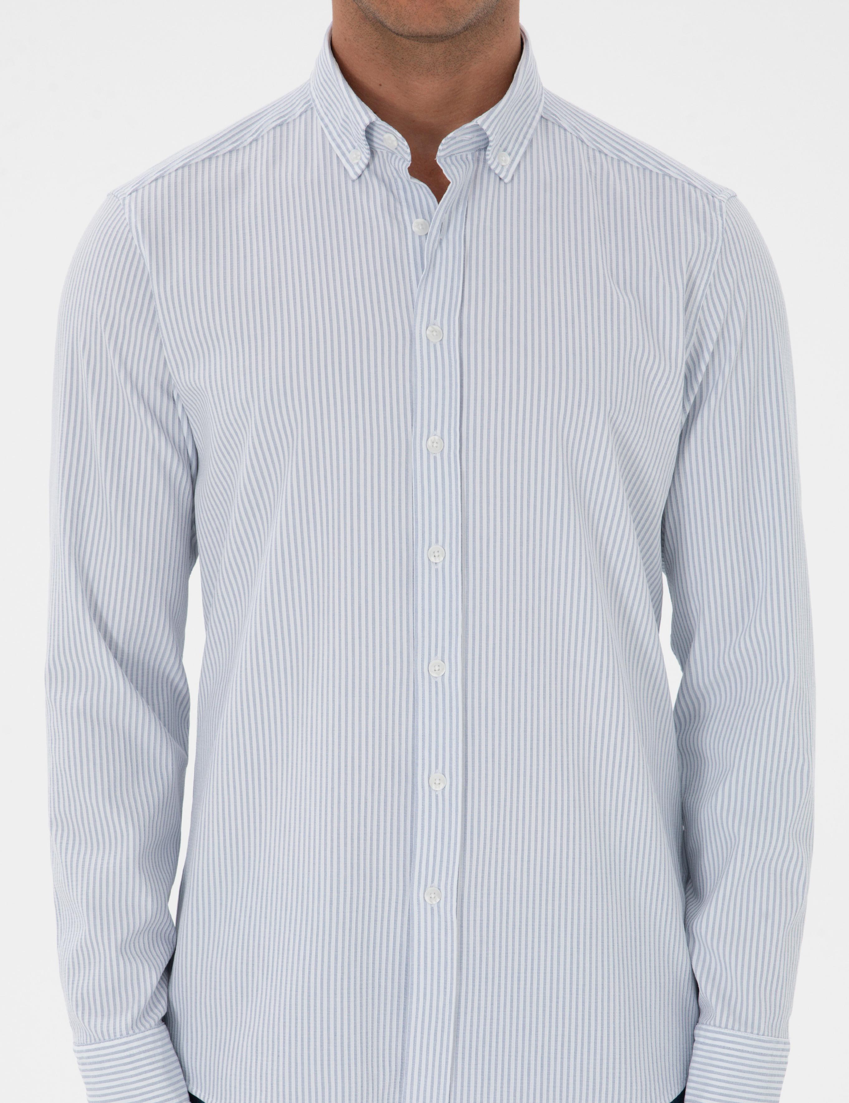 İndigo Slim Fit Çizgili Slim Fit Gömlek