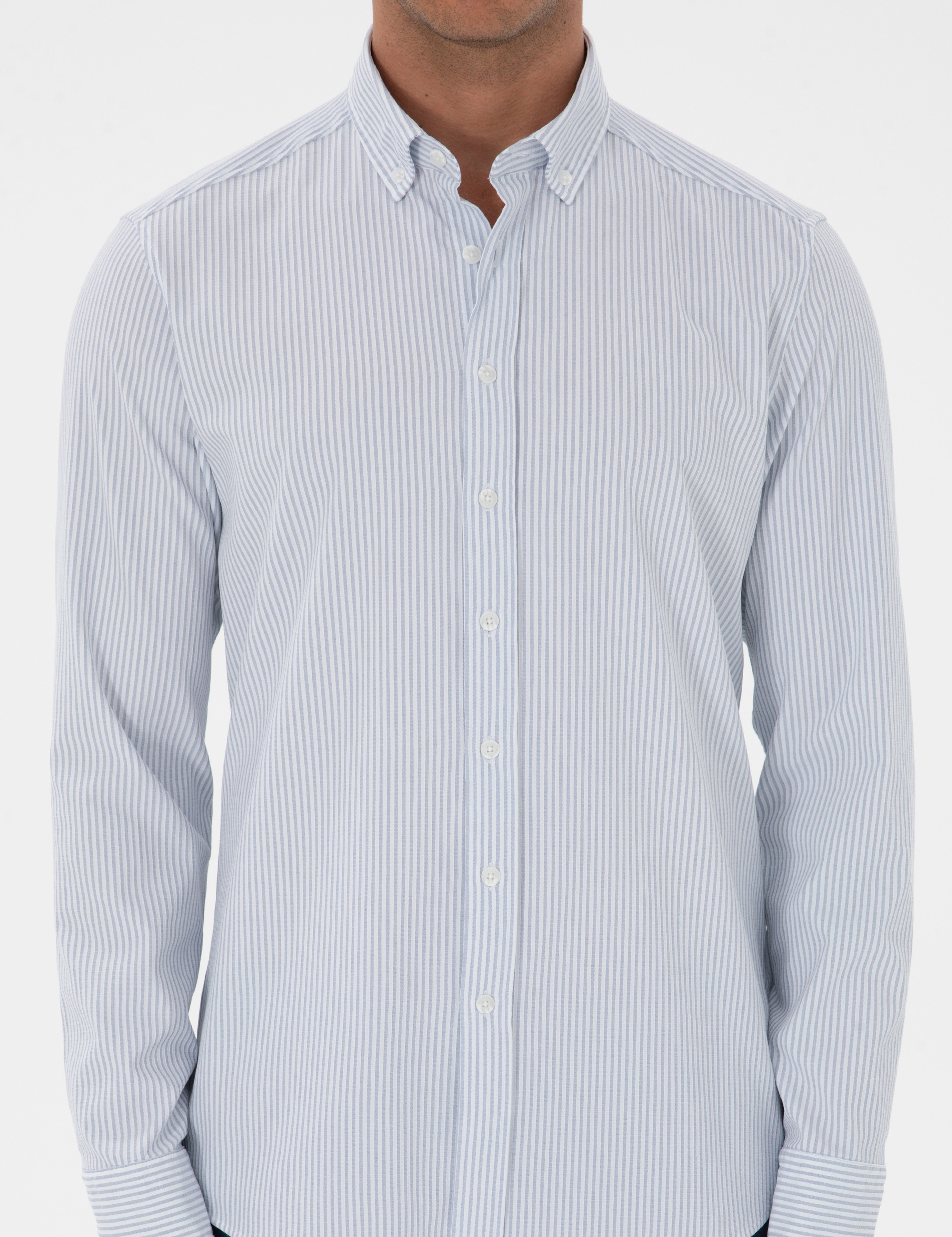 İndigo Slim Fit Çizgili Slim Fit Gömlek