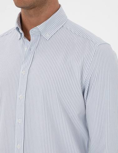 İndigo Slim Fit Çizgili Slim Fit Gömlek