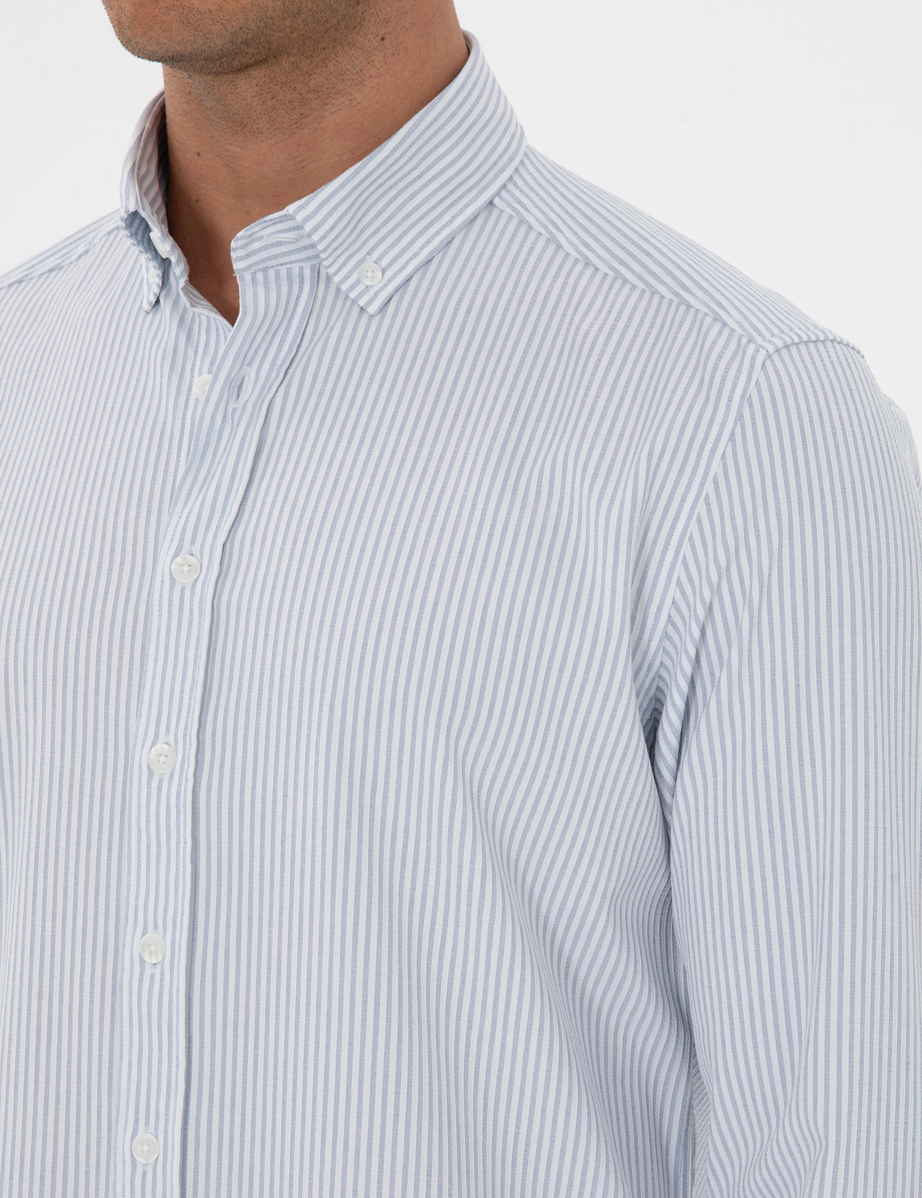 İndigo Slim Fit Çizgili Slim Fit Gömlek - Image 7