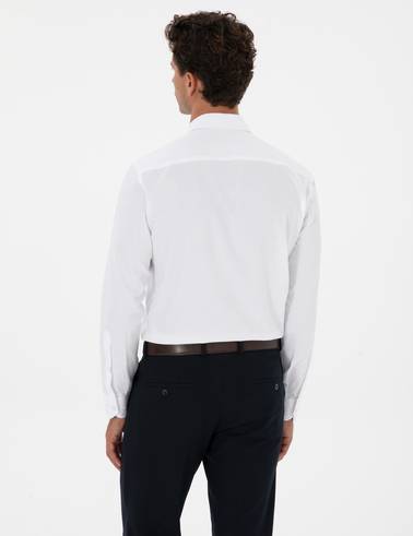 Beyaz Armürlü Slim Fit Gömlek