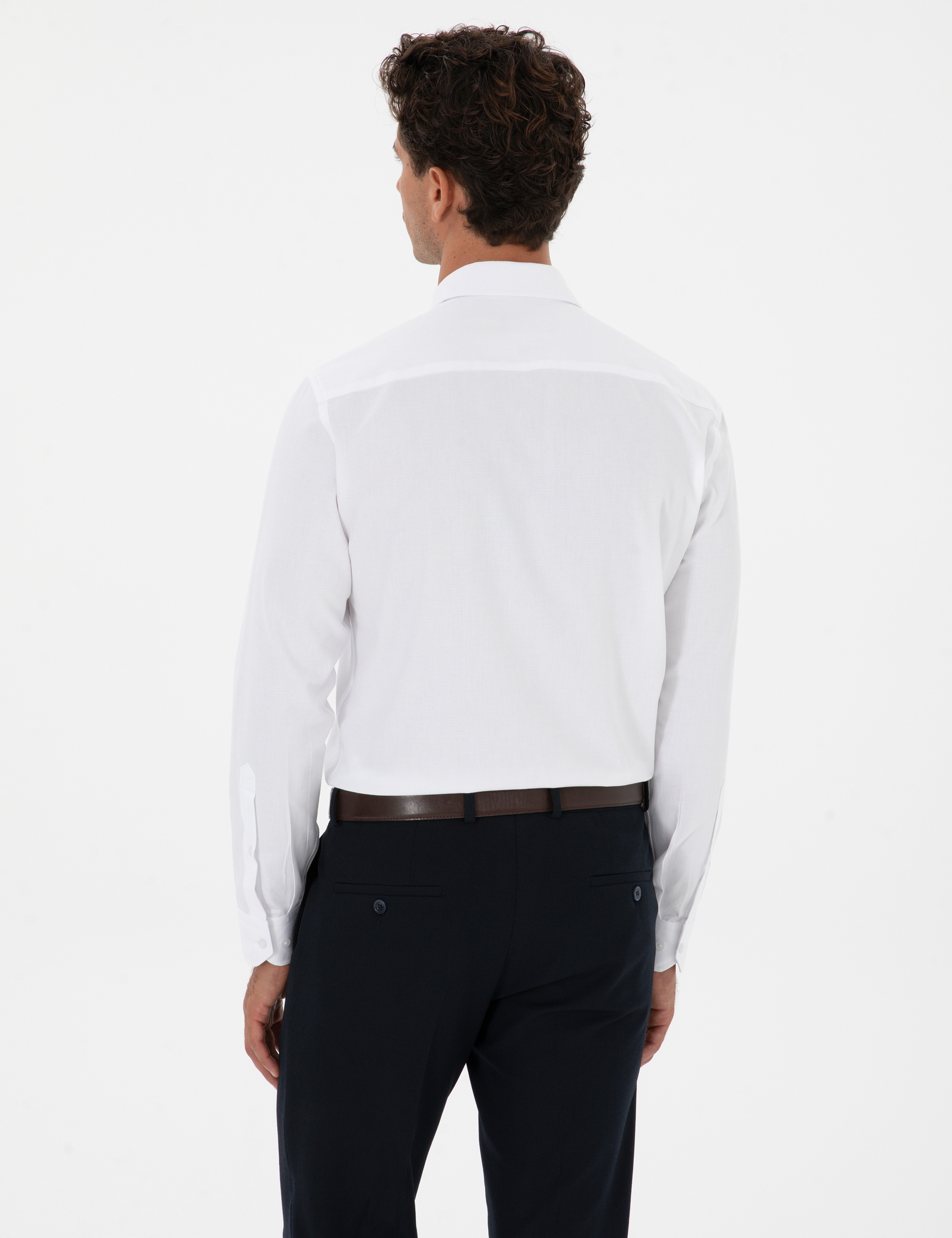 Beyaz Armürlü Slim Fit Gömlek - Image 5