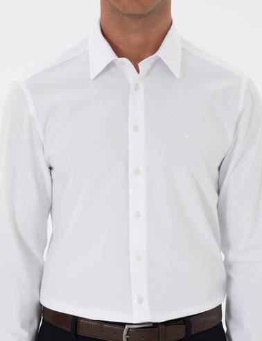 Beyaz Armürlü Slim Fit Gömlek