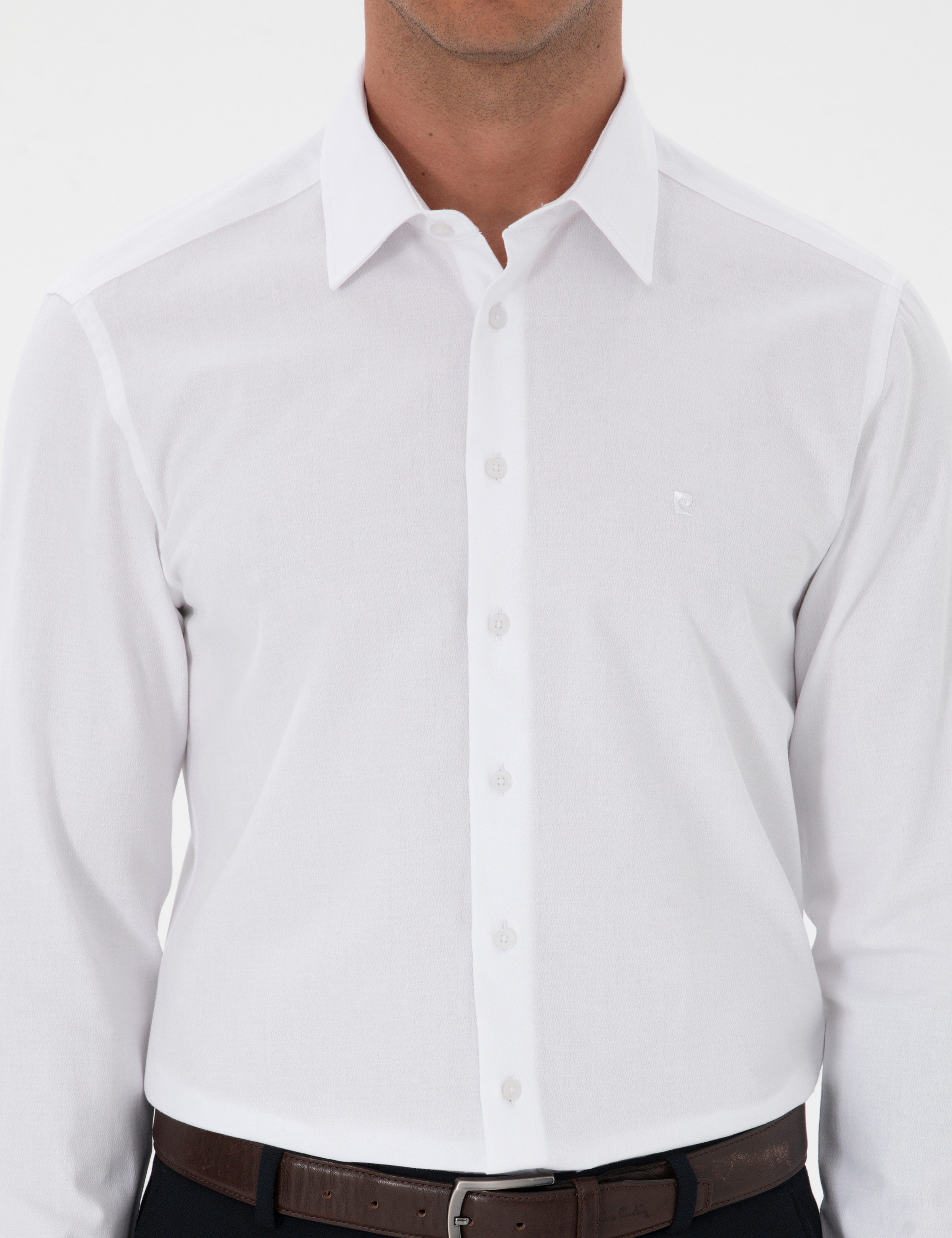 Beyaz Armürlü Slim Fit Gömlek
