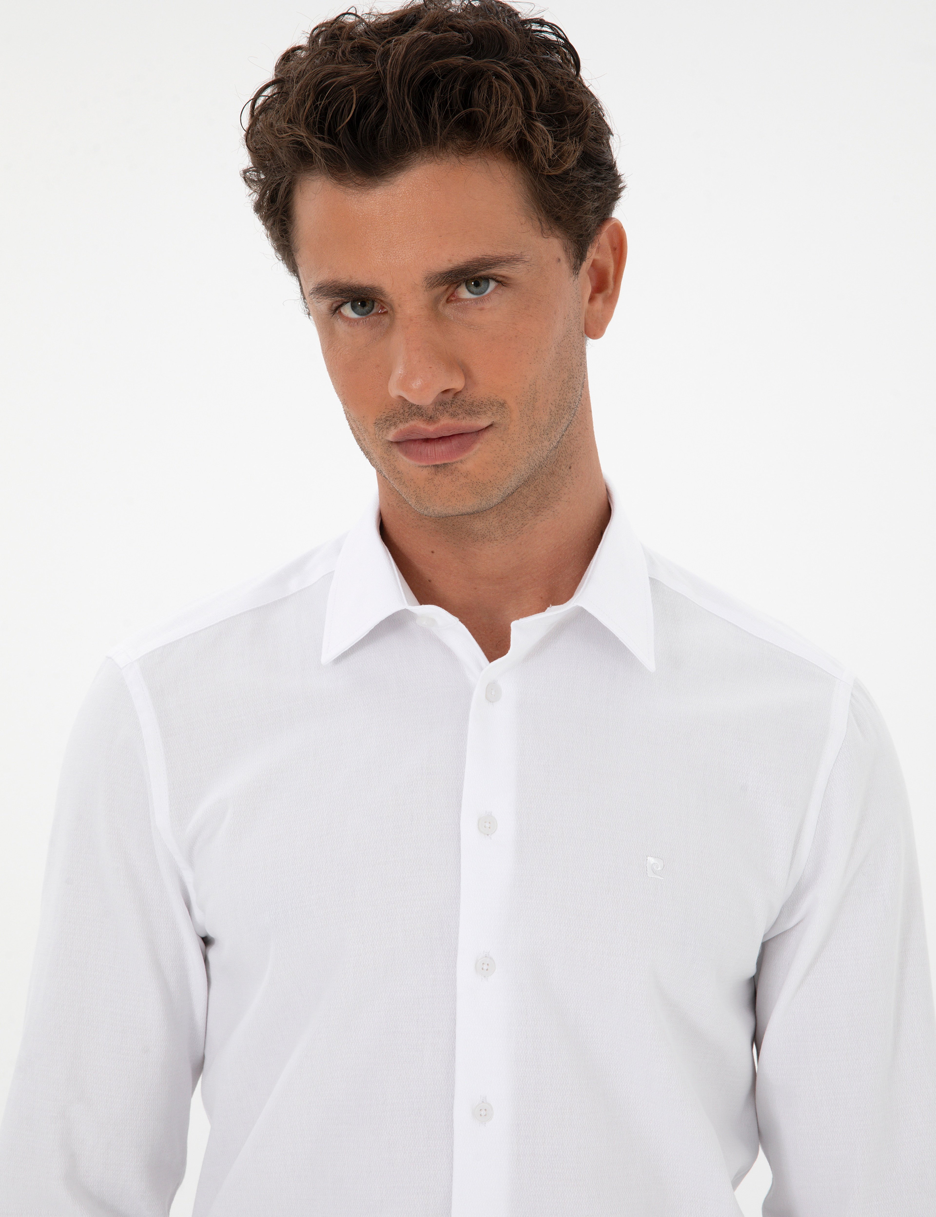 Beyaz Armürlü Slim Fit Gömlek