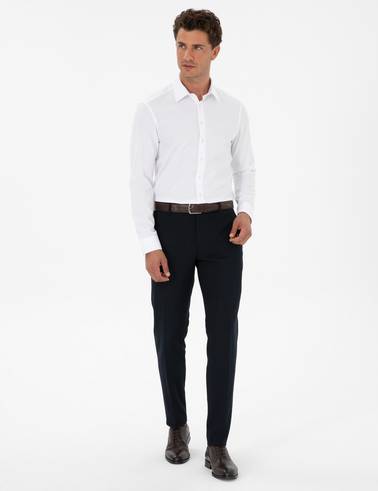 Beyaz Armürlü Slim Fit Gömlek