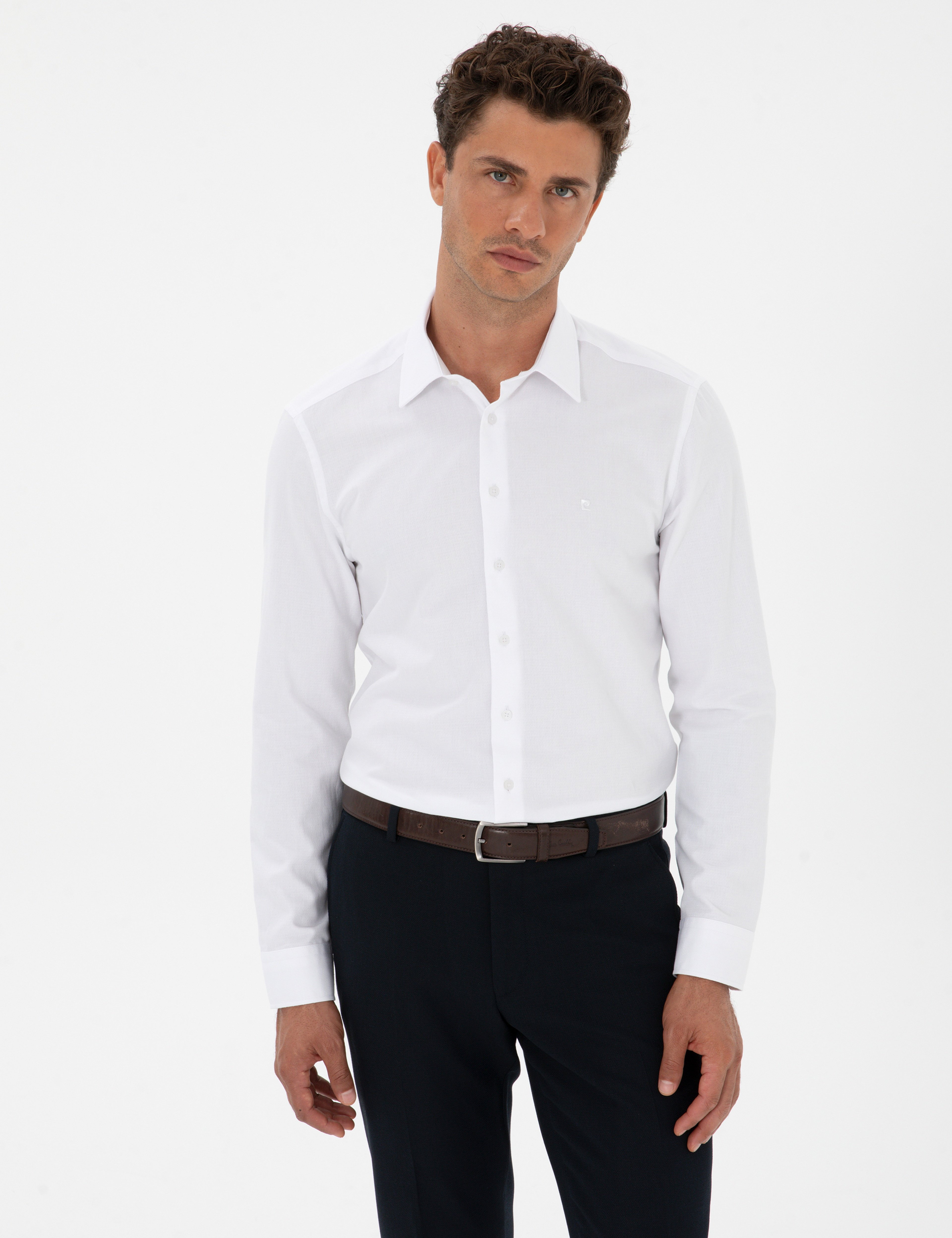 Beyaz Armürlü Slim Fit Gömlek - Image 3