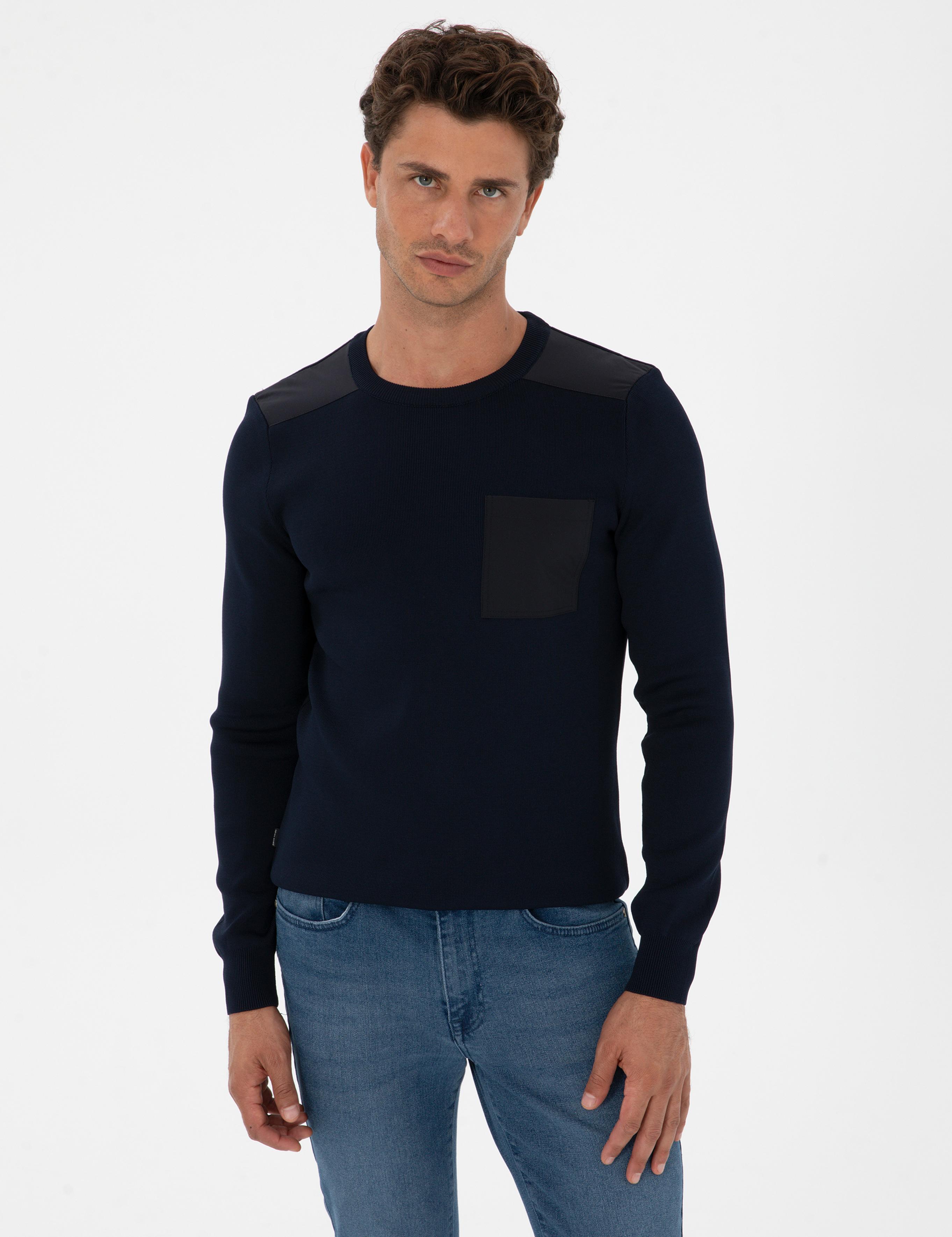 Lacivert Regular Fit Bisiklet Yaka Triko Kazak