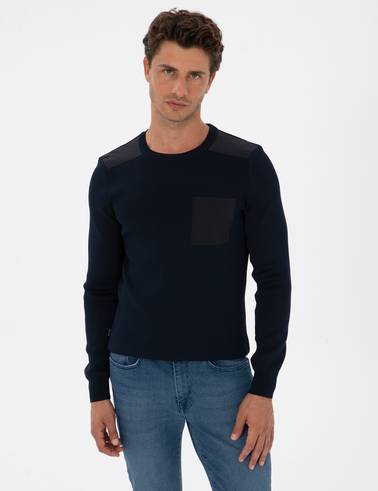 Lacivert Regular Fit Bisiklet Yaka Triko Kazak