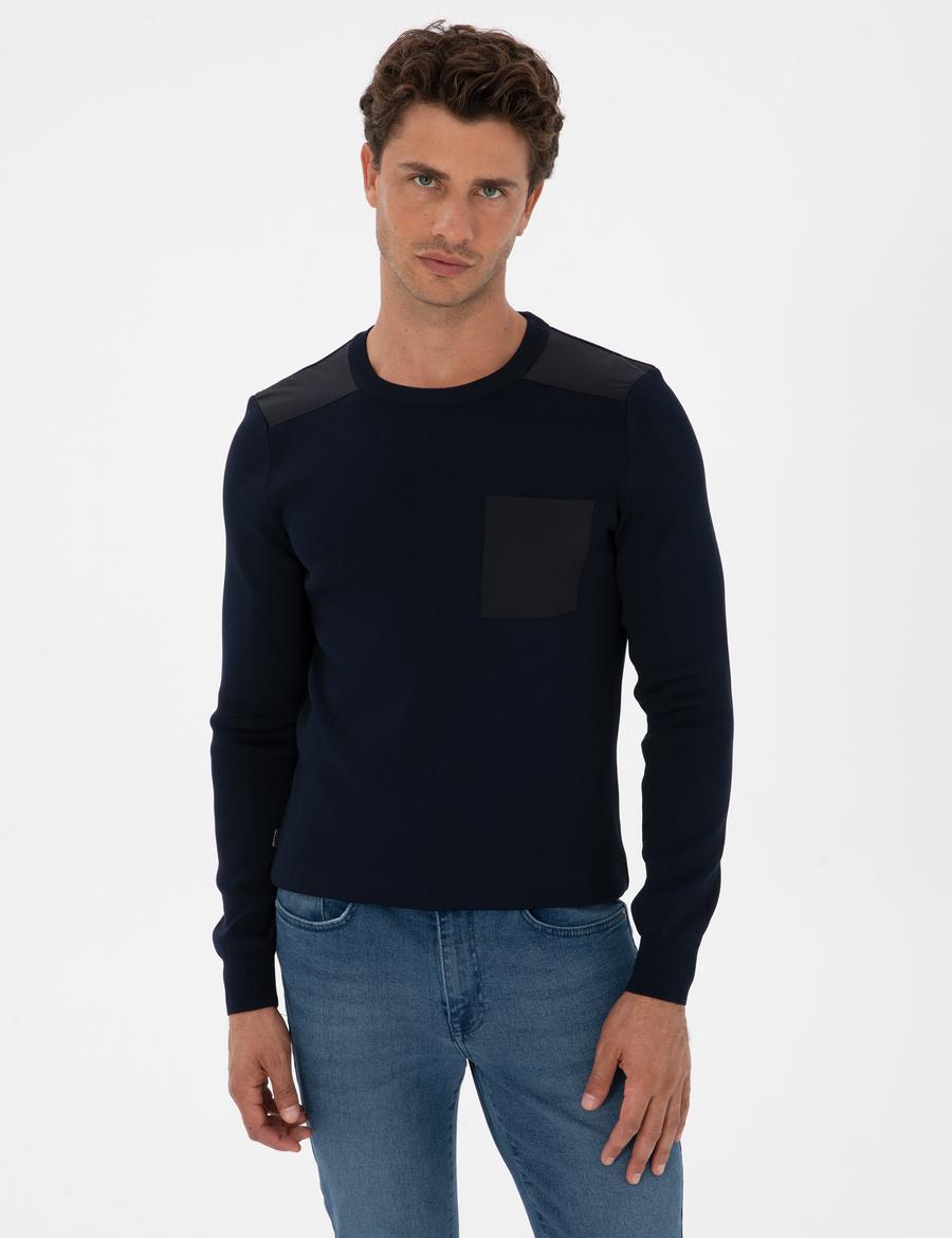 Lacivert Regular Fit Bisiklet Yaka Triko Kazak