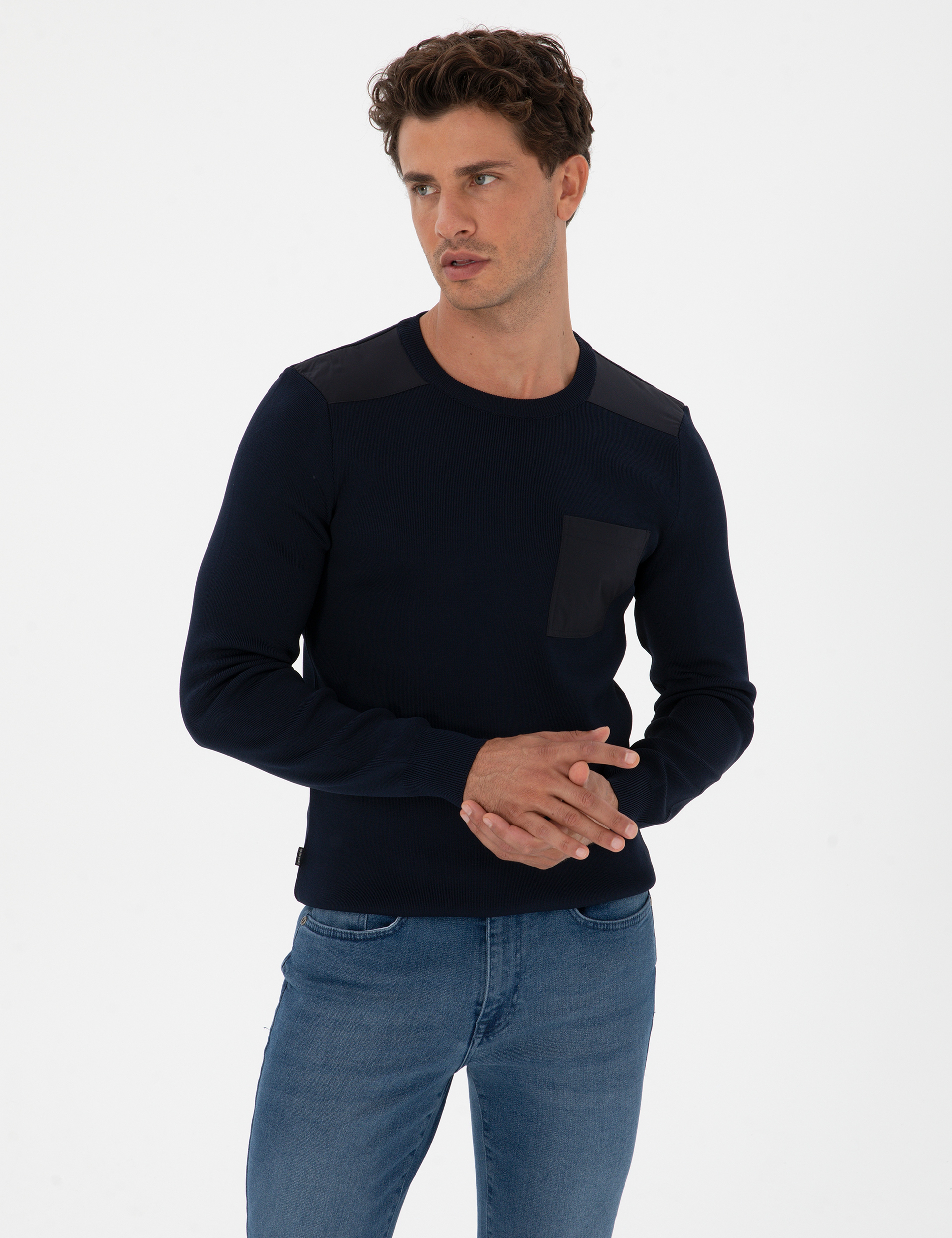 Lacivert Regular Fit Bisiklet Yaka Triko Kazak - Image 3