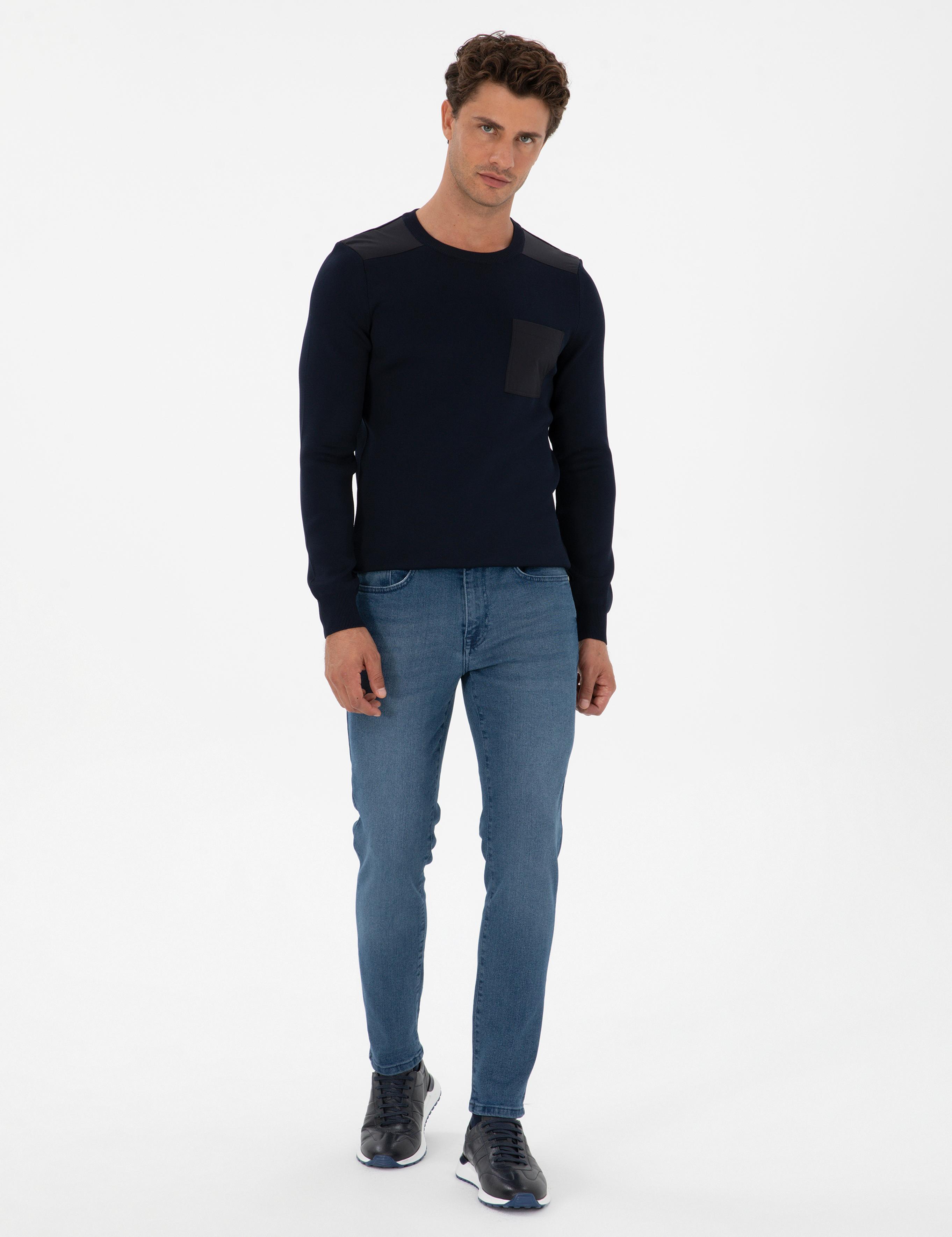 Lacivert Regular Fit Bisiklet Yaka Triko Kazak