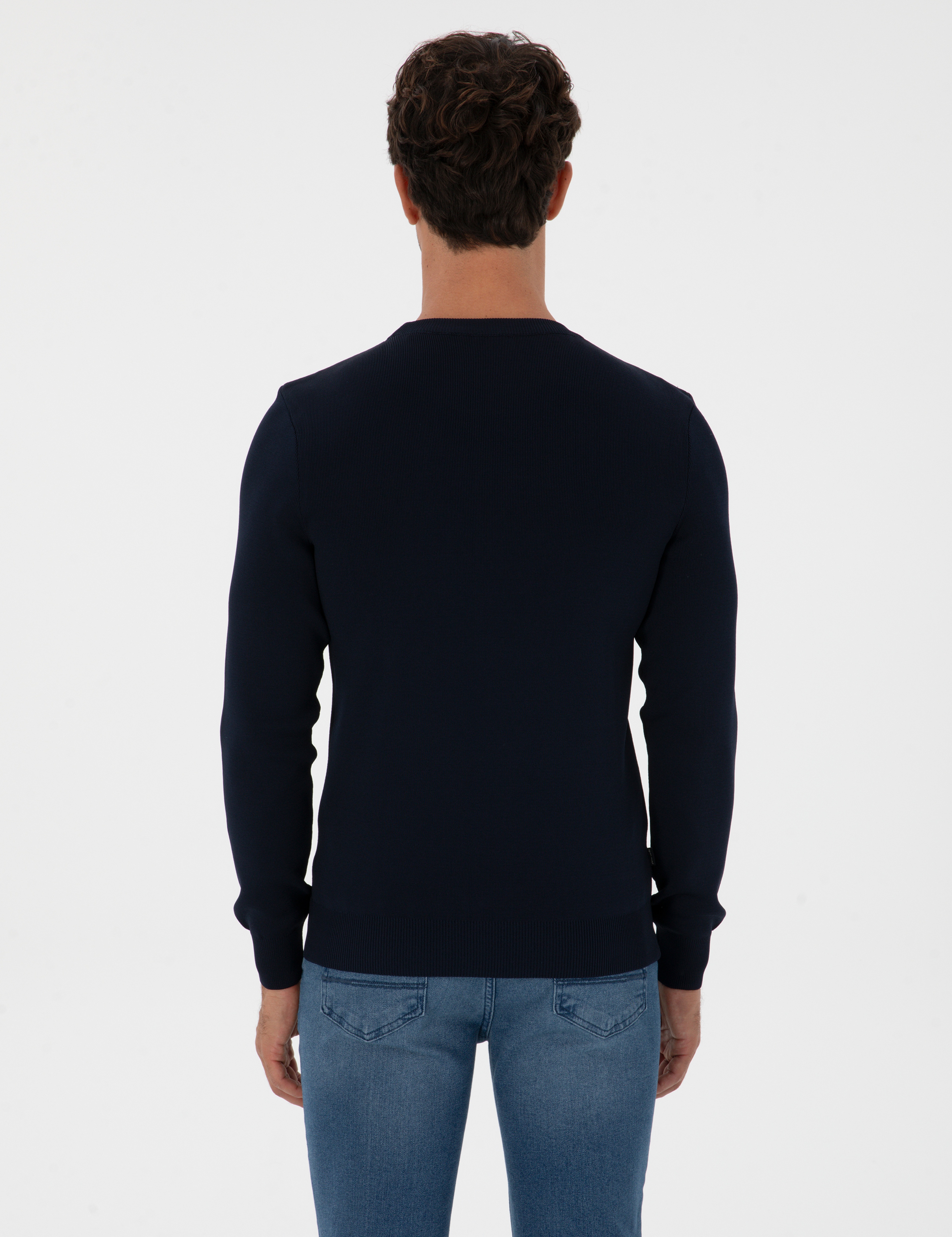 Lacivert Regular Fit Bisiklet Yaka Triko Kazak - Image 5