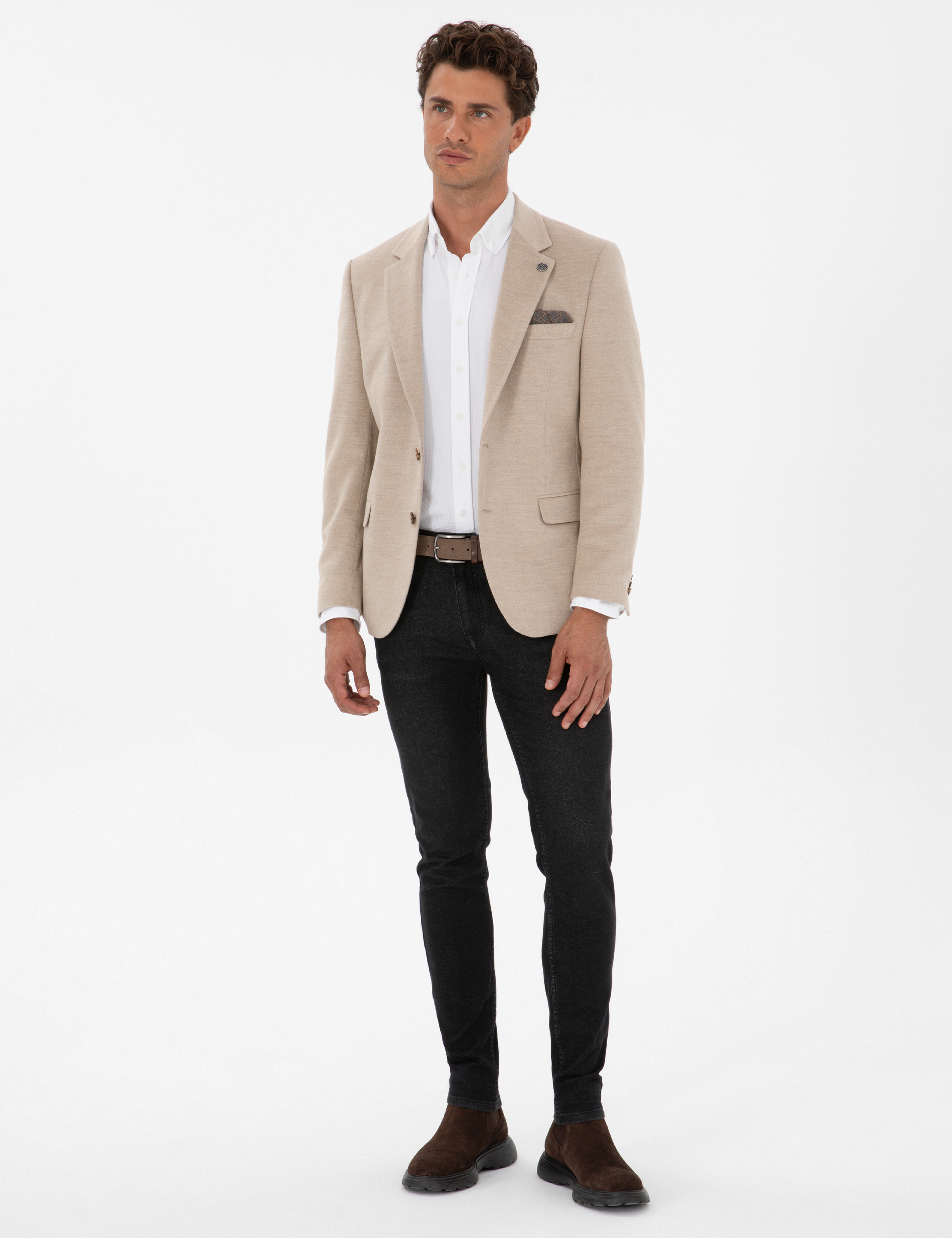 Bej Slim Fit Ceket - Image 4