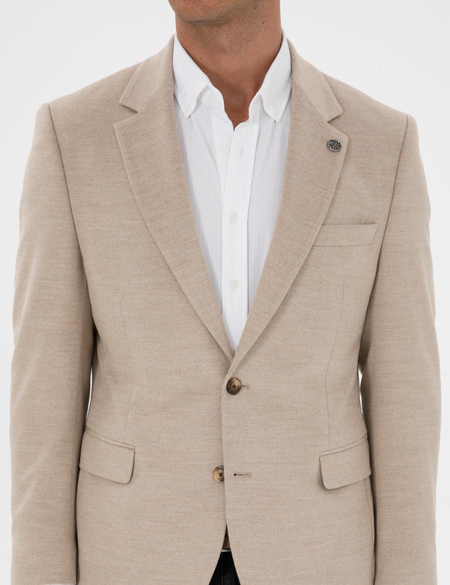 Bej Slim Fit Ceket