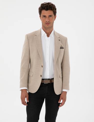 Bej Slim Fit Ceket