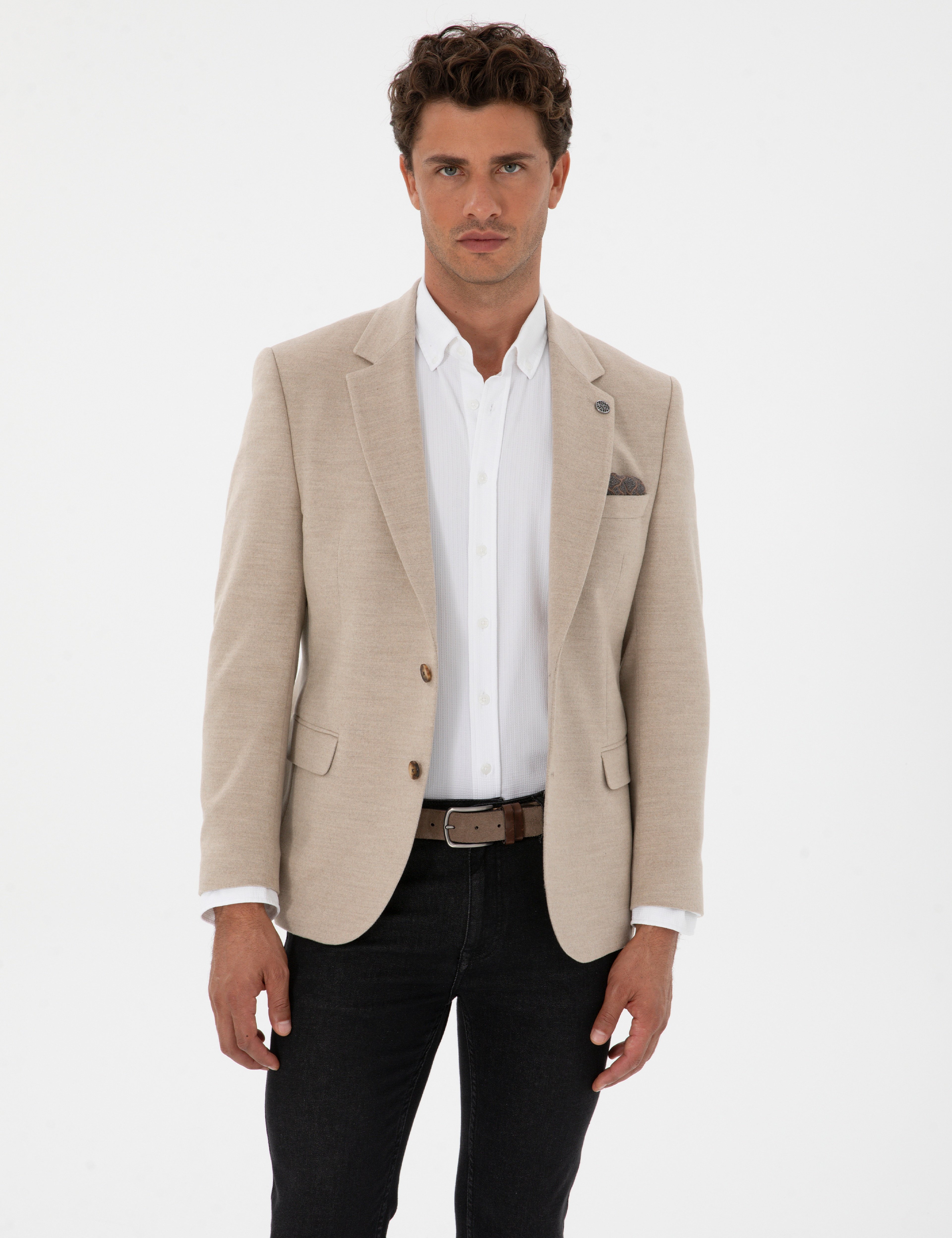 Bej Slim Fit Ceket
