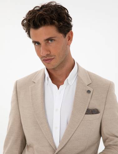 Bej Slim Fit Ceket