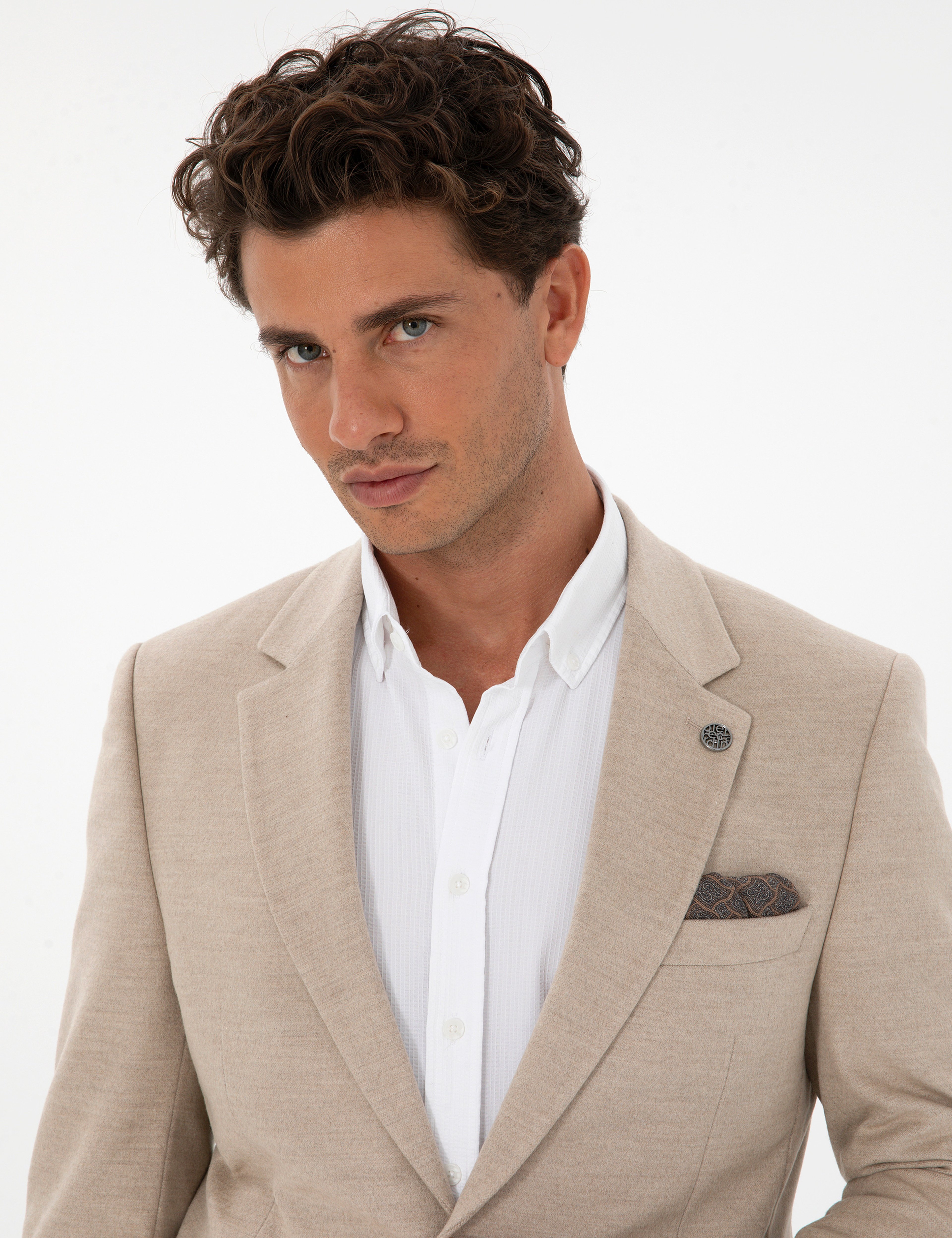 Bej Slim Fit Ceket