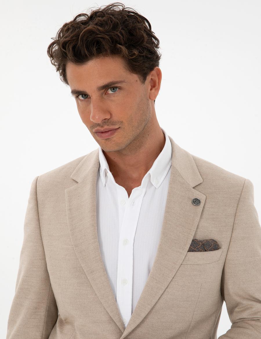 Bej Slim Fit Ceket