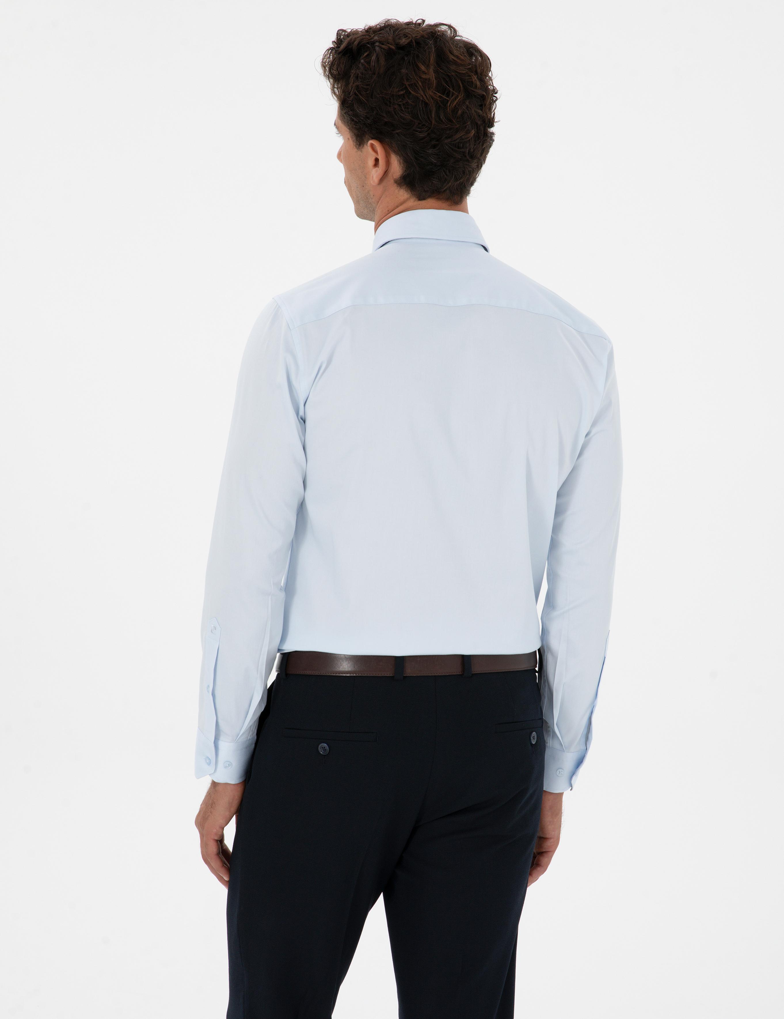 Açık Mavi Likralı Kolay Ütülenebilir Slim Fit Basic Gömlek