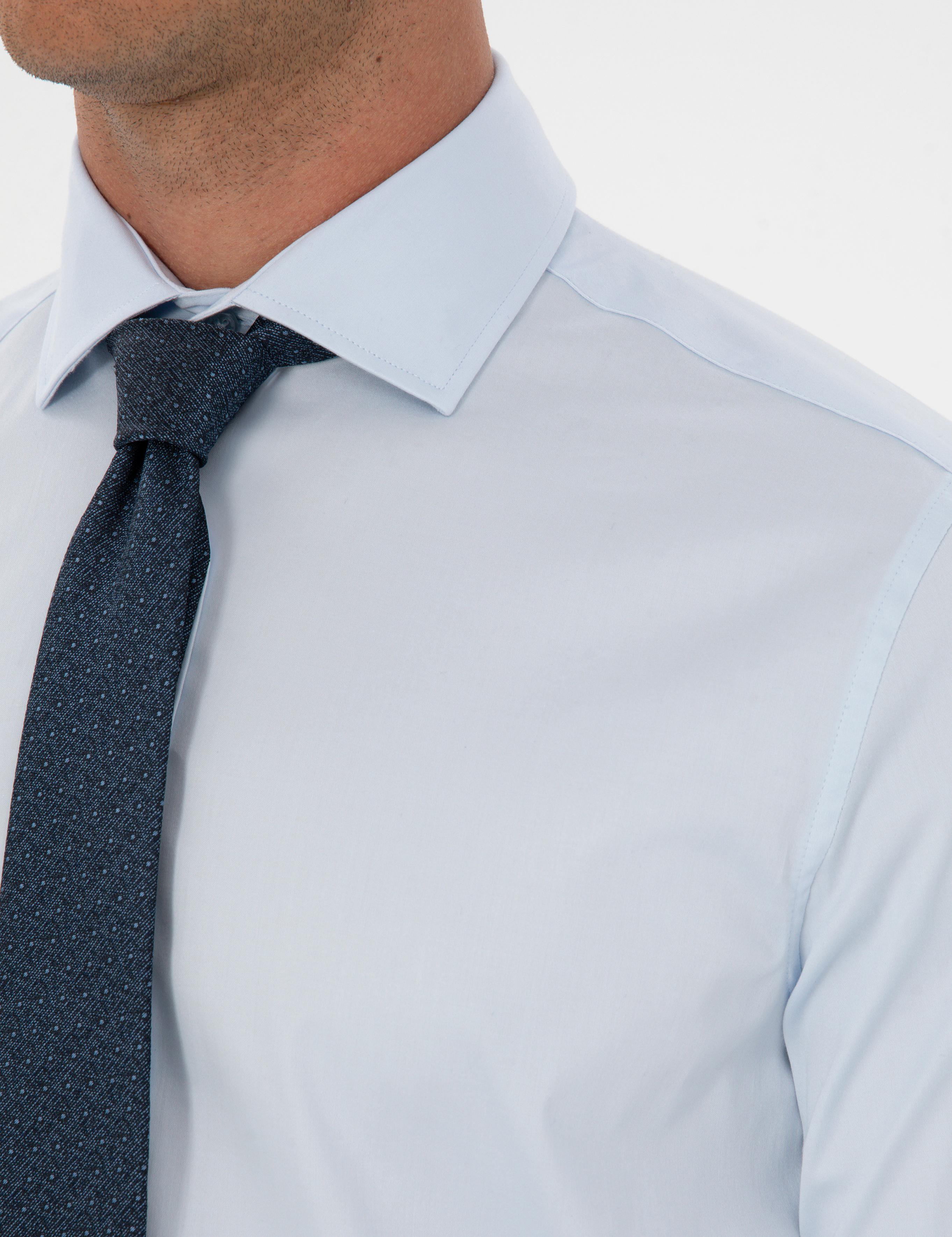 Açık Mavi Likralı Kolay Ütülenebilir Slim Fit Basic Gömlek