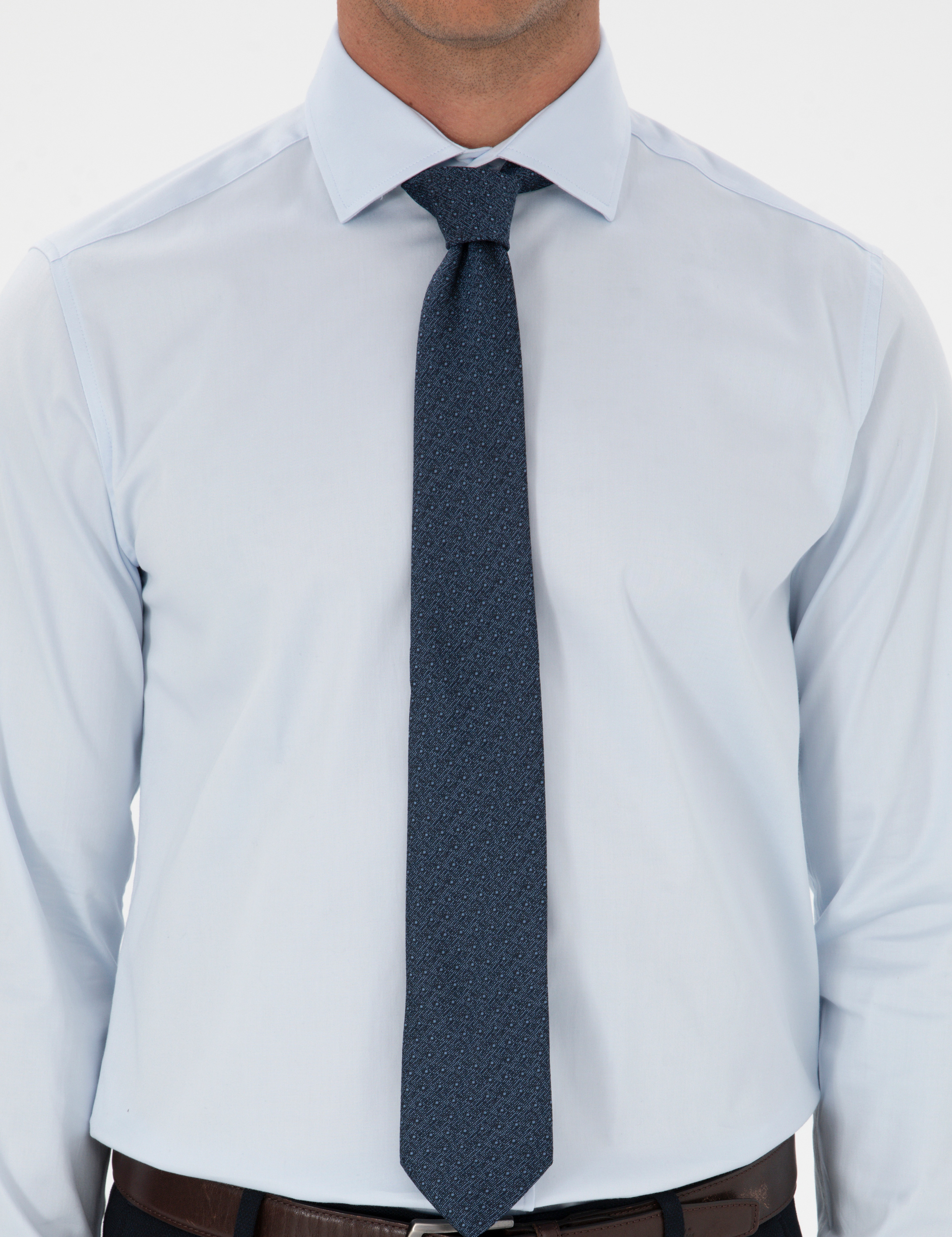 Açık Mavi Likralı Kolay Ütülenebilir Slim Fit Basic Gömlek - Image 6