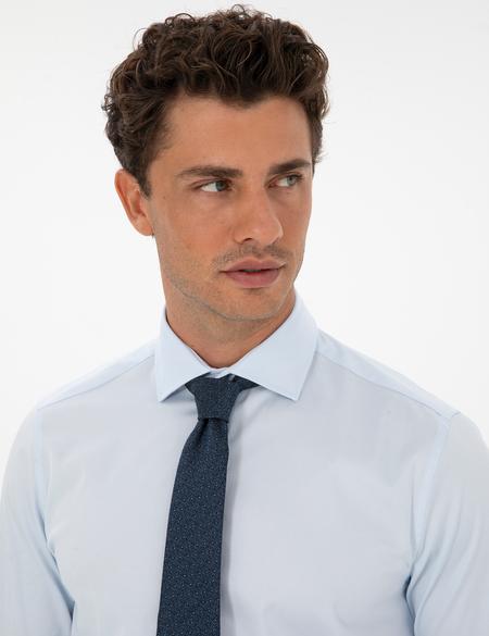 Açık Mavi Likralı Kolay Ütülenebilir Slim Fit Basic Gömlek - 50313178032